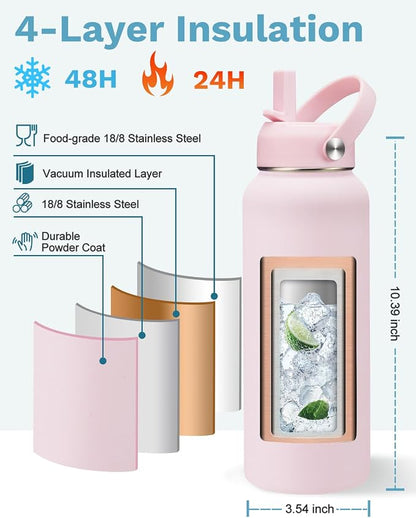 BENZZO 40oz Insulated Water Bottle Metal Water Flask Stainless Steel Keep Cold - Image 6