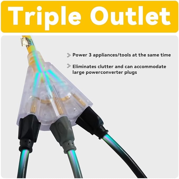 EP 25 Ft 12 Gauge Heavy Duty Extension Cord, 15A 125V 1875W, 3 Outlet - Image 3