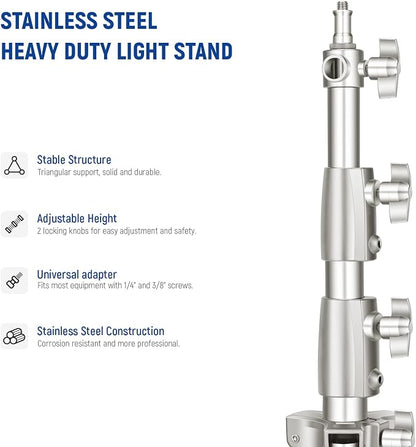 NEEWER 9.2ft/2.8m Stainless Steel Light Stand, Spring Cushioned Heavy Duty - Image 6