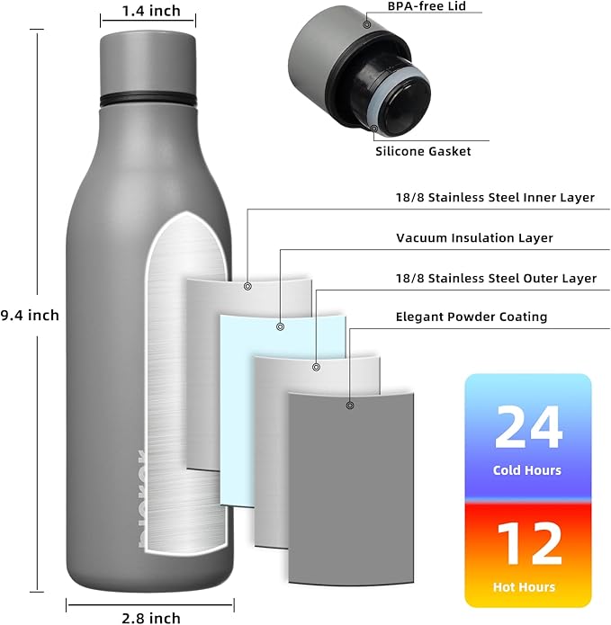 BJPKPK Insulated Water Bottles, 18 oz Stainless Steel Metal Water Bottle - Image 3