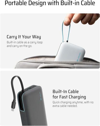 CUKTECH 45W Power Bank 20000mAh, Portable Travel Charger Built-in USB C Cable - Image 5