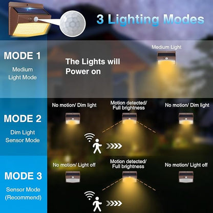 Peasur 6 Packs Solar Outdoor Lights Motion Sensor Solar Security Lights - Image 3