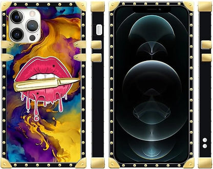 Compatible with iPhone 12 12 Pro Case, Cool Corlorful Lip Marble Luxury Golden - Image 2