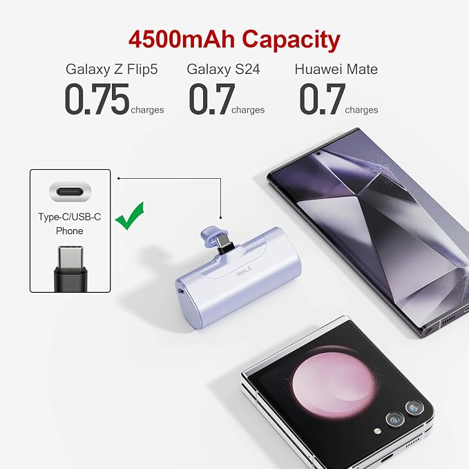 iWALK Small USB-C Portable Charger, 4500mAh Portable Charger - Image 2