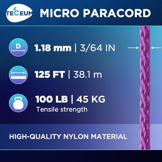 TECEUM Micro Paracord – 1.18 mm X 125 ft – Micro Utility Cord – Thin Braided - Image 2