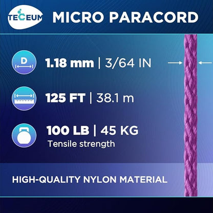 TECEUM Micro Paracord – 1.18 mm X 125 ft – Micro Utility Cord – Thin Braided - Image 2