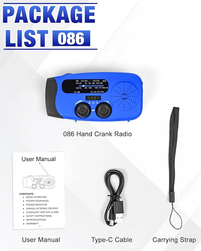 Emergency Hand Crank Radio Emgykit - 2000mAh/7400mWh AM/FM/NOAA Solar Hand - Image 8