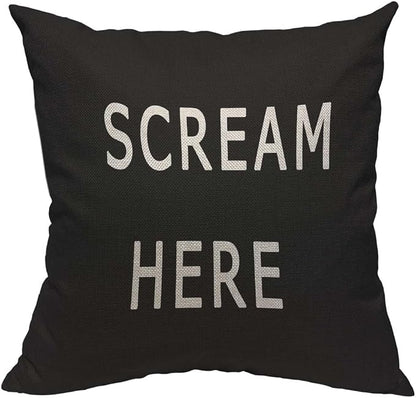 TKS MITLAN Scream Here Pillow Cover 18x18 inch Black White Phrase Pillows by TKS+MITLAN