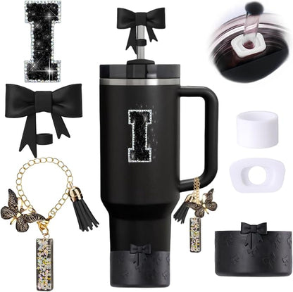 6pcs Black Stanley Cup Accessories Set, Bow Straw Topper by MOTEERLLU