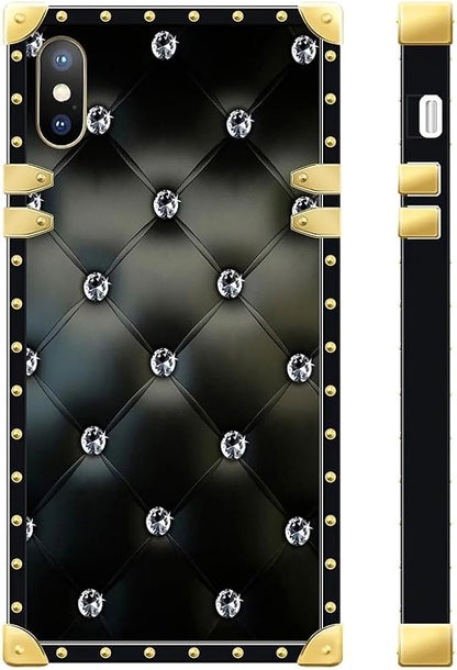 Compatible with iPhone XR Case, Shiny Black Sofa Crystal Luxury Golden - Image 3