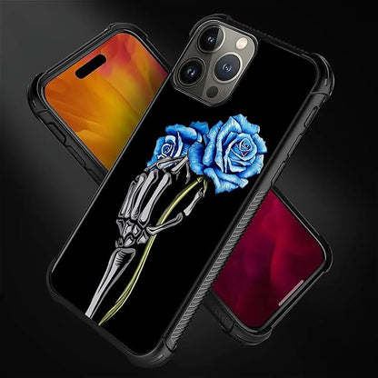 for iPhone 15 Pro Case, Skeleton Holding Blue Rose Pattern Graphic Design Girl - Image 7