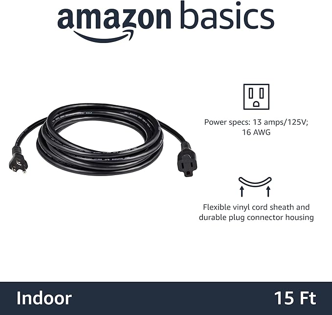 Amazon Basics Extension Cord, 15 Ft, 3-Prong Outlet Extender, 13 Amps - Image 2