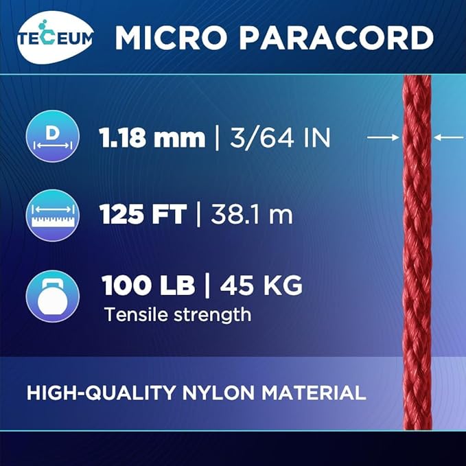 TECEUM Micro Paracord – 1.18 mm X 125 ft – Micro Utility Cord – Thin Braided - Image 2