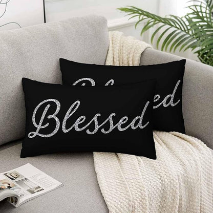 Bling Blessed White Throw Pillow Covers 12 X 20 Highlights Blessed Black Set of - Image 5