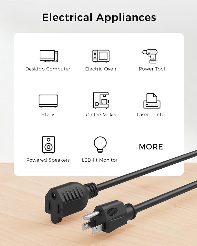 Cable Matters 2-Pack 16 AWG Heavy Duty 13A Short Power Extension Cord - 1ft - Image 4