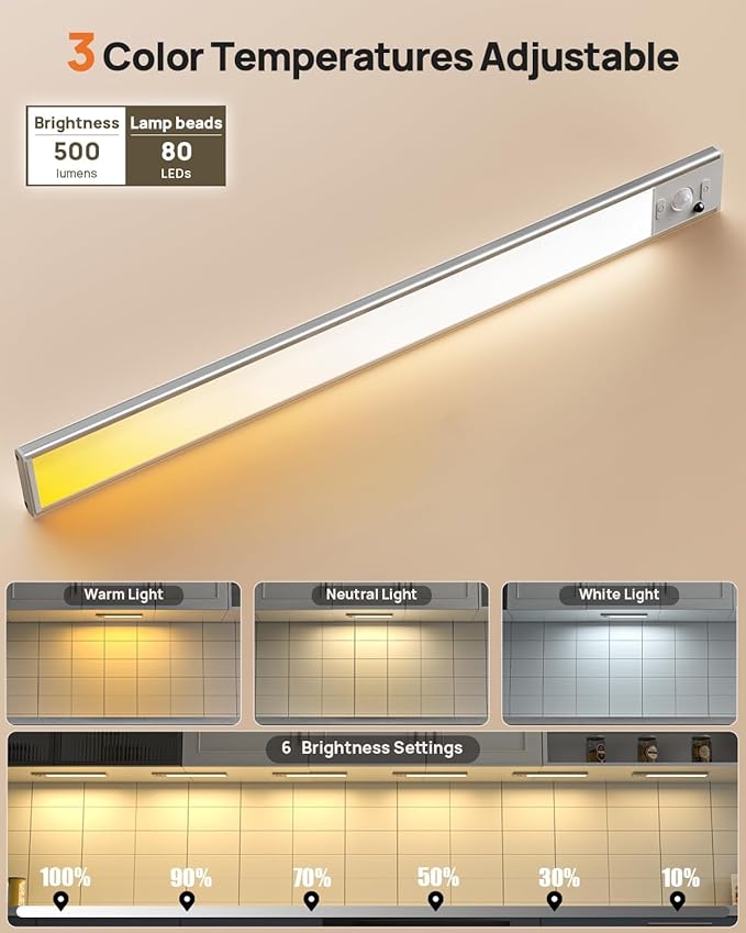16inch Under Cabinet Lights, LED Motion Sensor Light Indoor, 4000mAh - Image 5