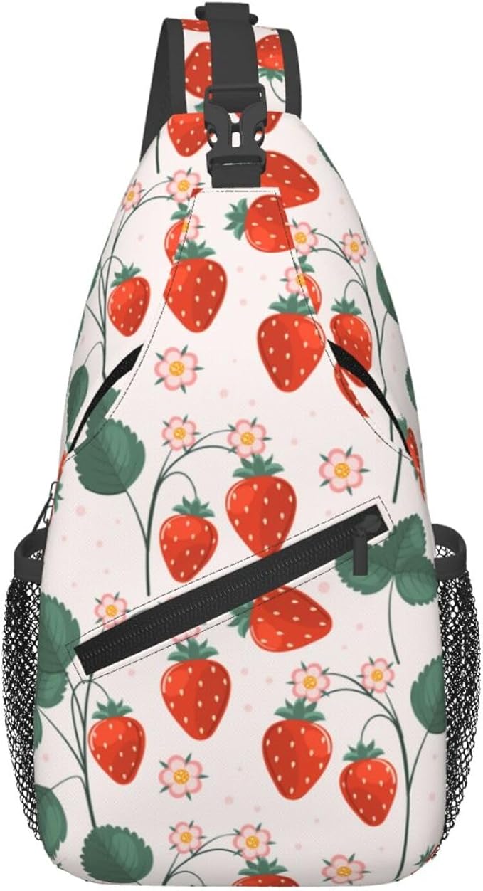 Strawberries Sling Bag For Women Men Fashion Strawberry Backpack Crossbody by Unknown