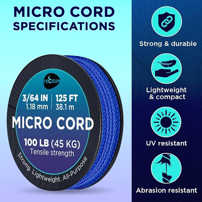 TECEUM Micro Paracord – 1.18 mm X 125 ft – Micro Utility Cord – Thin Braided - Image 4