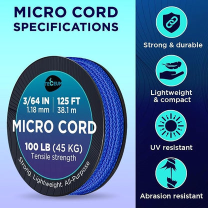 TECEUM Micro Paracord – 1.18 mm X 125 ft – Micro Utility Cord – Thin Braided - Image 4