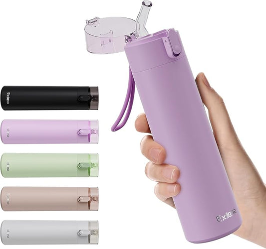 9oz Small Water Bottles with Straw, Mini Water Bottle with One-Hand Open Design by Exllena