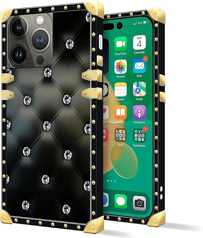 Compatible with iPhone 14 Pro Case, Shiny Black Sofa Crystal Luxury Golden - Image 2