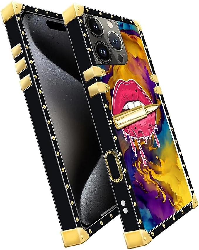Compatible with iPhone 16 Pro Max Case, Cool Corlorful Lip Marble Luxury Golden - Image 3