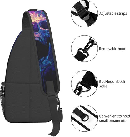 Trippy Skull Sling Bag Crossbody Travel Hiking Chest Backpack Shoulder Daypack - Image 5