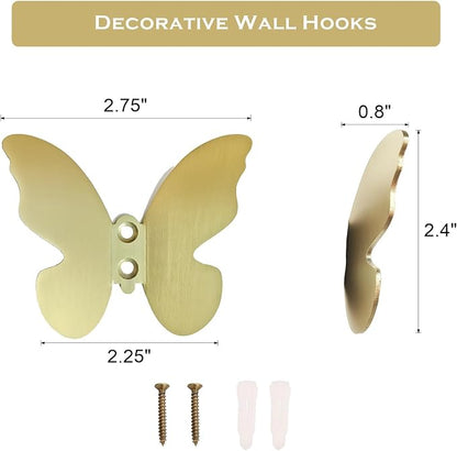 Z metnal Wall Hooks Decorative, Small Modern Gold Brass Hook, Butterfly Bath - Image 3