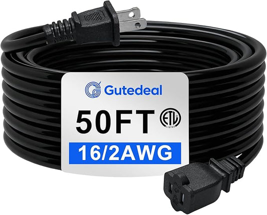 Extension Cord 50 Ft-2 Prong Outdoor Extension Cord, 16AWG 13A 1625W Waterproof by Gutedeal