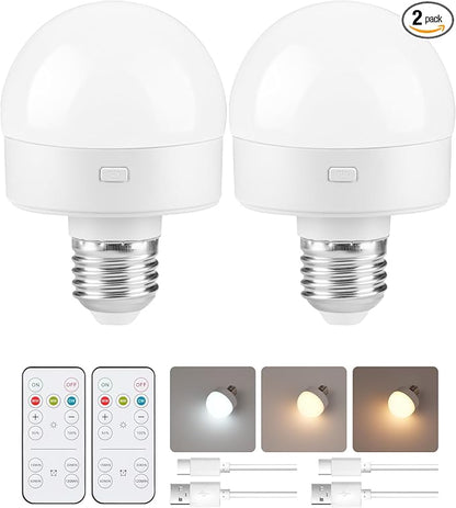 Rechargeable Light Bulbs with Remote Control 2 Packs, Battery Operated Light by GOEBLESON