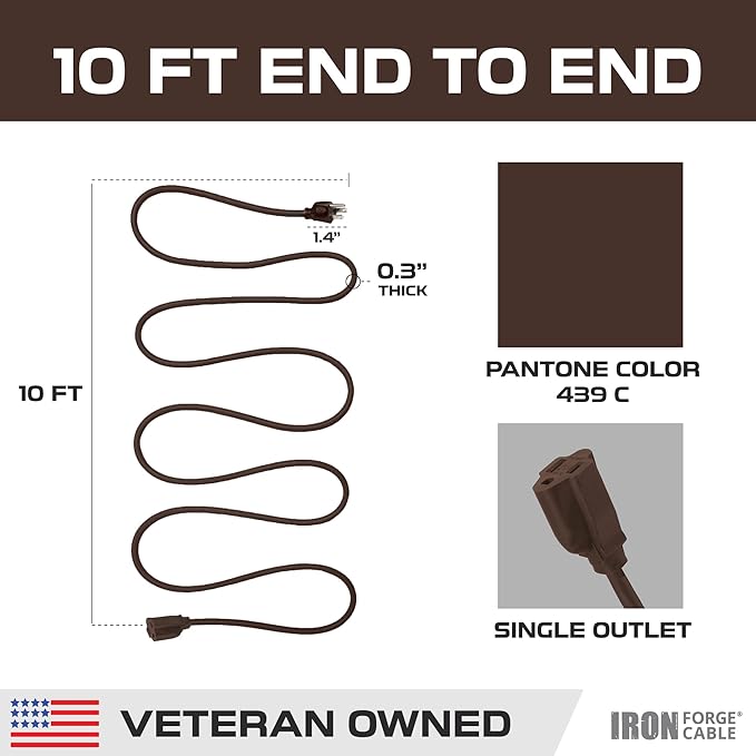 Iron Forge Cable Outdoor Brown Extension Cord 10 ft - Image 8