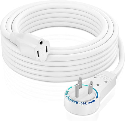 Maximm Extension Cord 10 Foot White Flat Plug, 360° Rotating Short Power Cord by MaximmCable