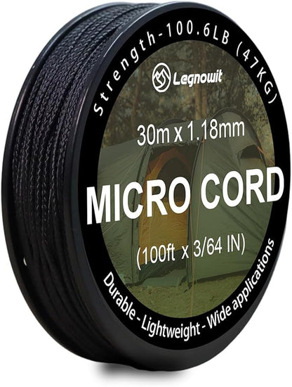 Micro Paracord, 1.18mm x 100ft Thin Mini Utility Braided Small Paracord by Legowitoutdoor