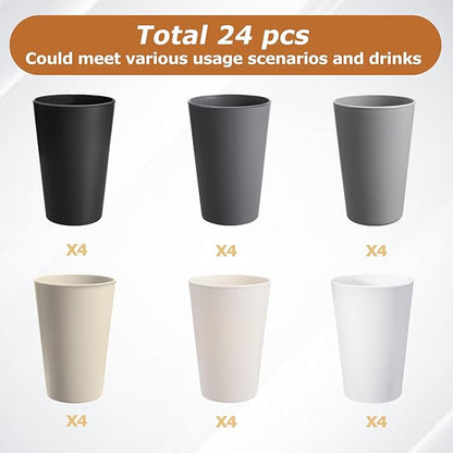 24 Pcs Unbreakable Plastic Cups Set, 14 oz Reusable Plastic Cups, Stackable - Image 3