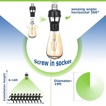 Hortsun 3 Pcs Motion Sensor Light Socket Smart Screw in Light Bulb Outlet - Image 4