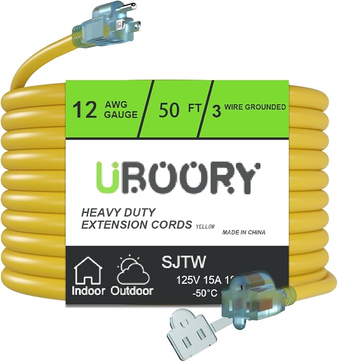 Outdoor Extension Cord Waterproof 50 FT, Flexible 100% Copper 3 Prong Extension by UBOORY