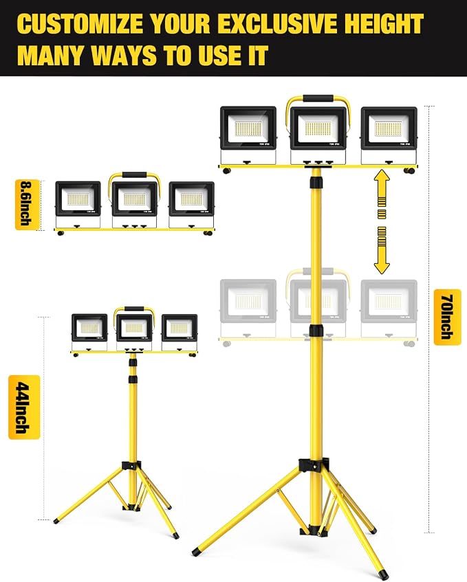 Upgraded LED Work Lights with Stand, 21000 Lumen, 3-Head Adjustable Work Light - Image 2