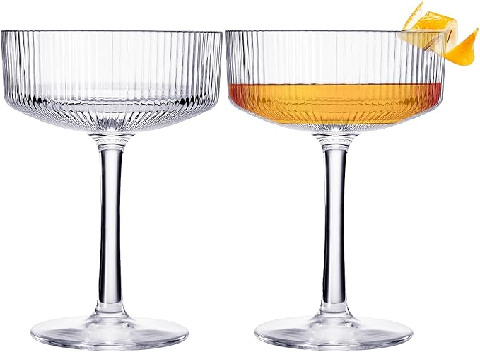 ACRYLIC Ribbed Coupe Glasses Set of 2 – 8oz Clear Shatterproof Acrylic Cocktail by Khen