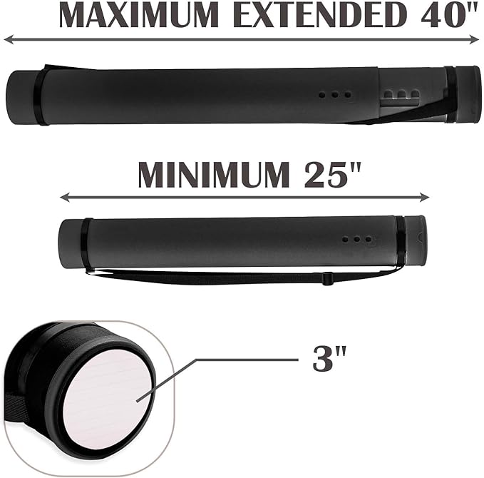 JJRING Black Poster Tube, Poster Carrying Case - Image 2