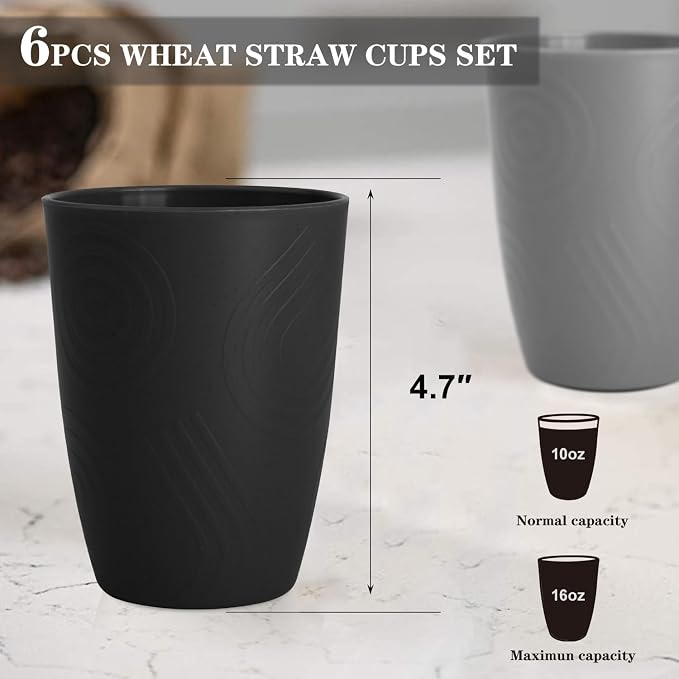 Homienly Premium Wheat Straw Cups Set of 6, Reusable 16oz Water Glasses - Image 2