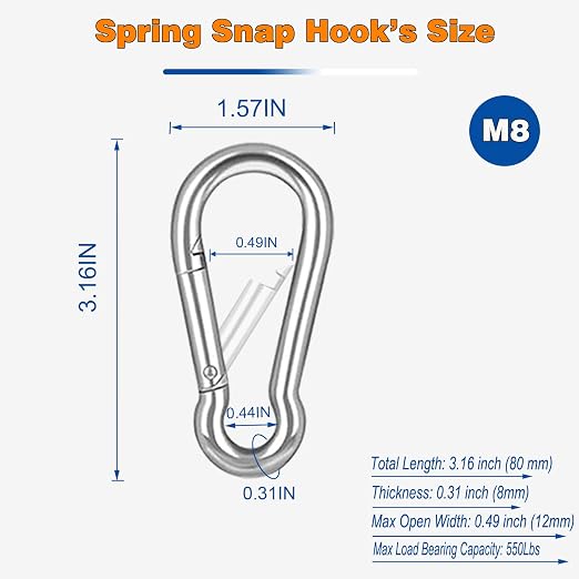 60PCS M8 Heavy Duty Carabiner Clip, 3Inch Snap Hook Quick Link Small Carabiner - Image 2