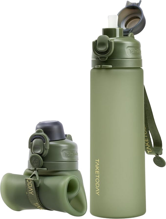 TakeToday Collapsible Water Bottles 21oz, Foldable Platinum Silicone Travel by TAKETODAY