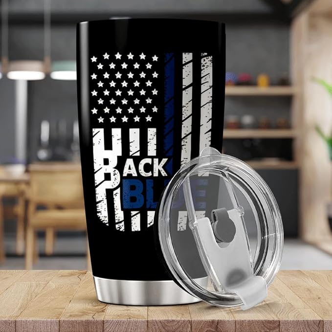 CUBICER Back The Blue American 20 Oz Stainless Steel Tumbler - Image 5