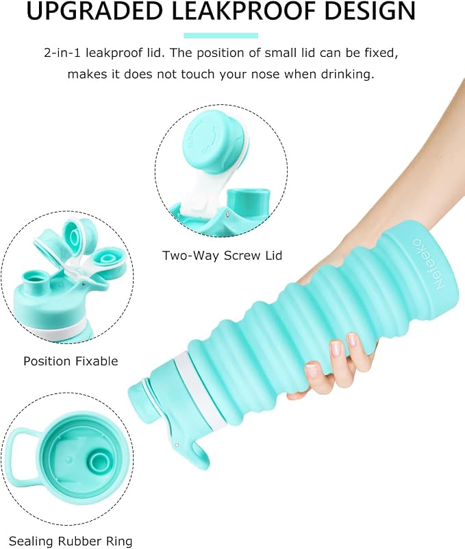 Nefeeko Collapsible Water Bottle, 26oz Silicone Foldable Water Bottles - Image 3