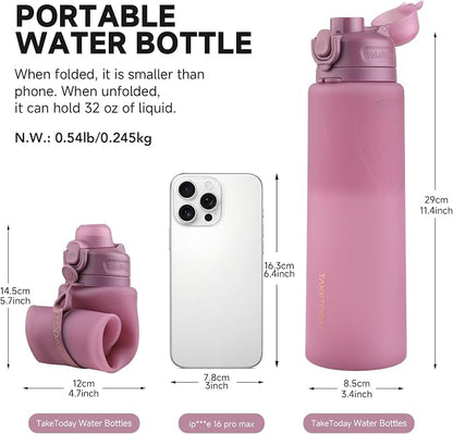 TakeToday Collapsible Water Bottles 32oz, Foldable Travel Water Bottle - Image 4