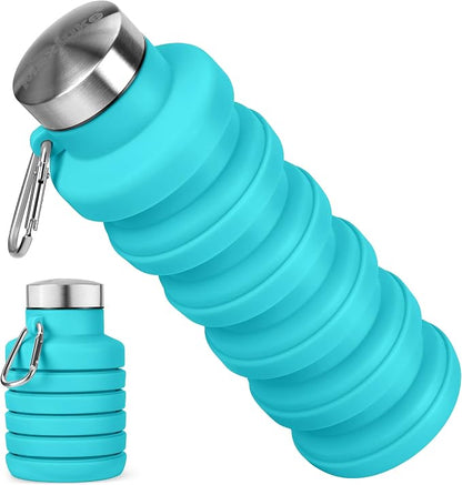 Collapsible Water Bottle, 16oz Portable Reusable Silicone Water Bottle by HOME