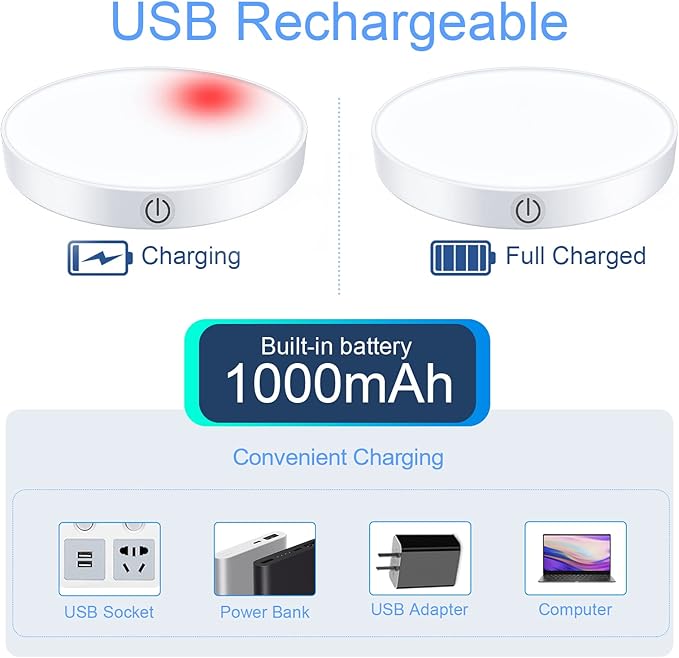 Ferswe Rechargeable Tap Lights, Dimmable Touch Night Lights - Image 4