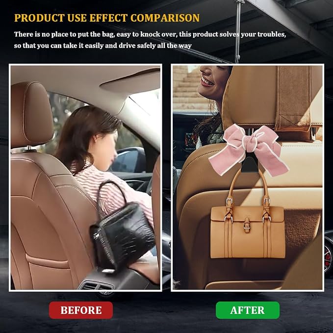 2PCS Car Hooks for Purses and Bags, Cute Bow Car Seat Headrest Hook, Car - Image 3