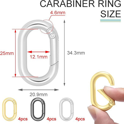 CooBigo 12Pack 1 Inch Assorted Oval Keyring, Metal Tiny Carabiner Spring Snap - Image 2