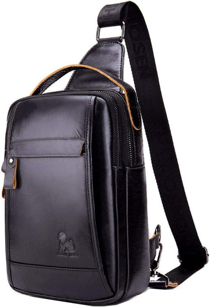Leather Sling Bag Backpack for Men Women Outdoor Travel Hiking Business by Hebetag